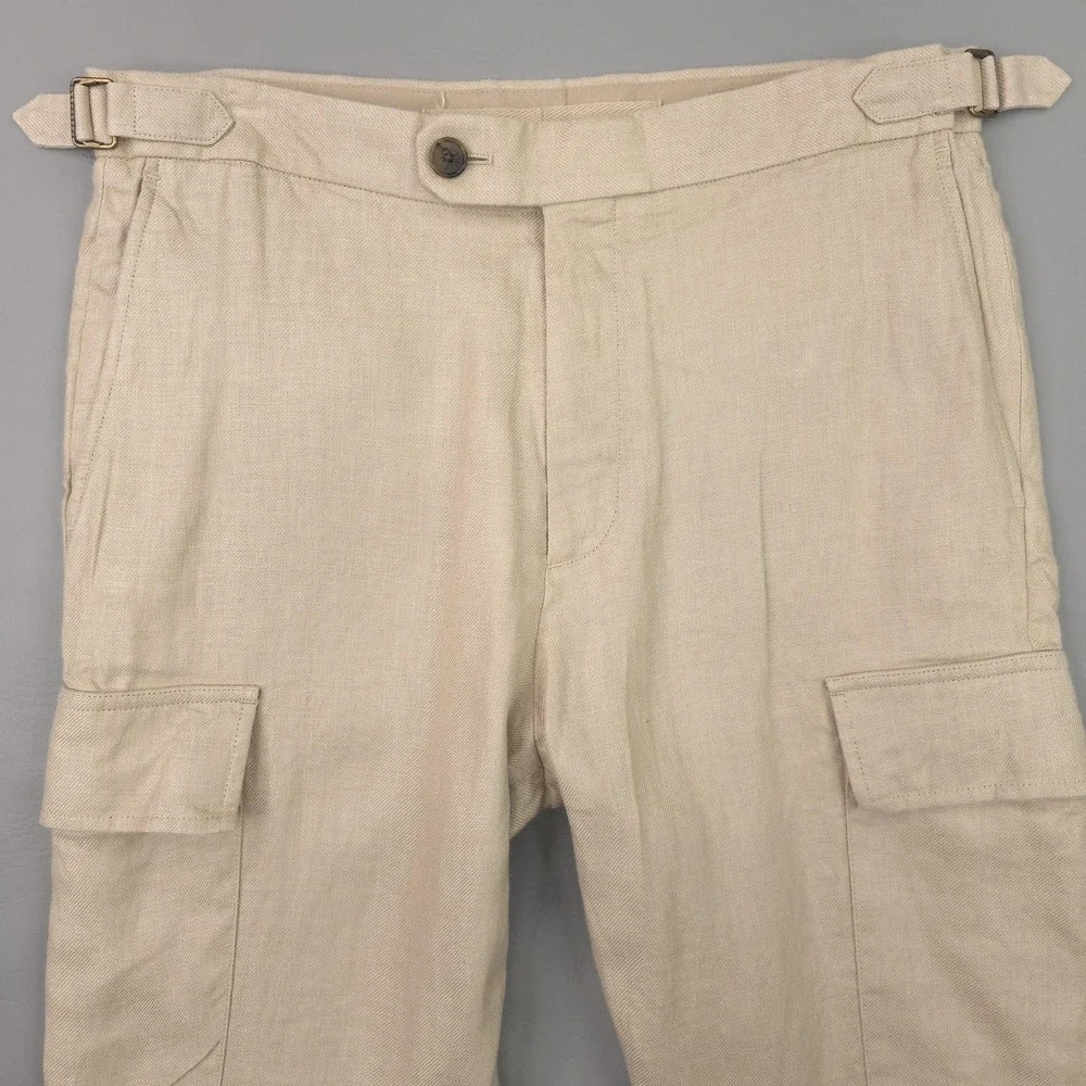 Banana Republic Cargo Pants Mens 31x30 Beige Linen Tailored Slim Fit Summer